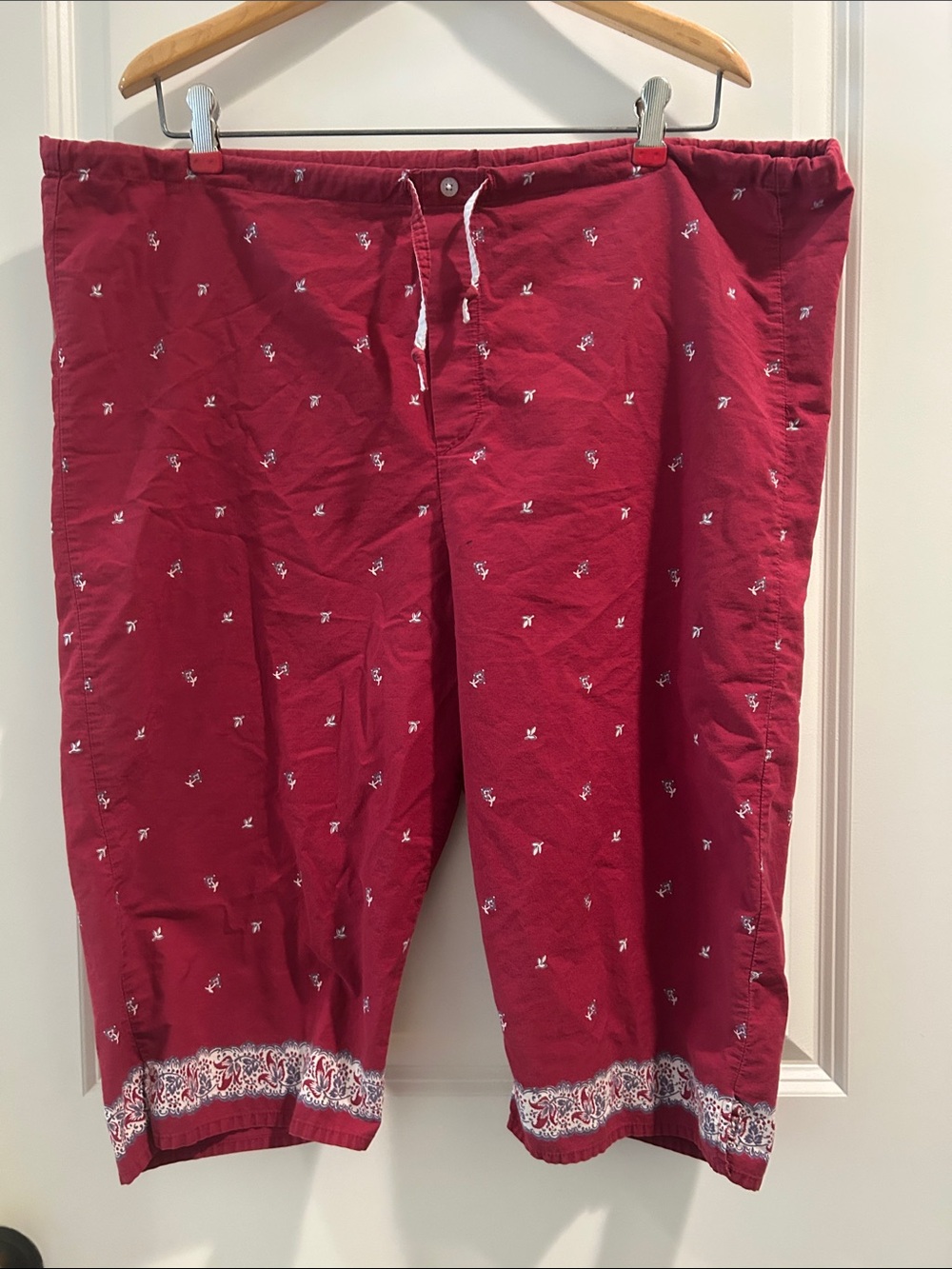 GAP Vintage 1999 Drawstring Fine Floral Lounge Capri Shorts Hem Border pocket M